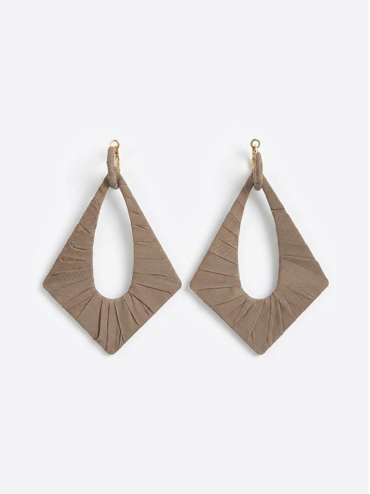 Brown fabric earrings S925 silver studs - view 2