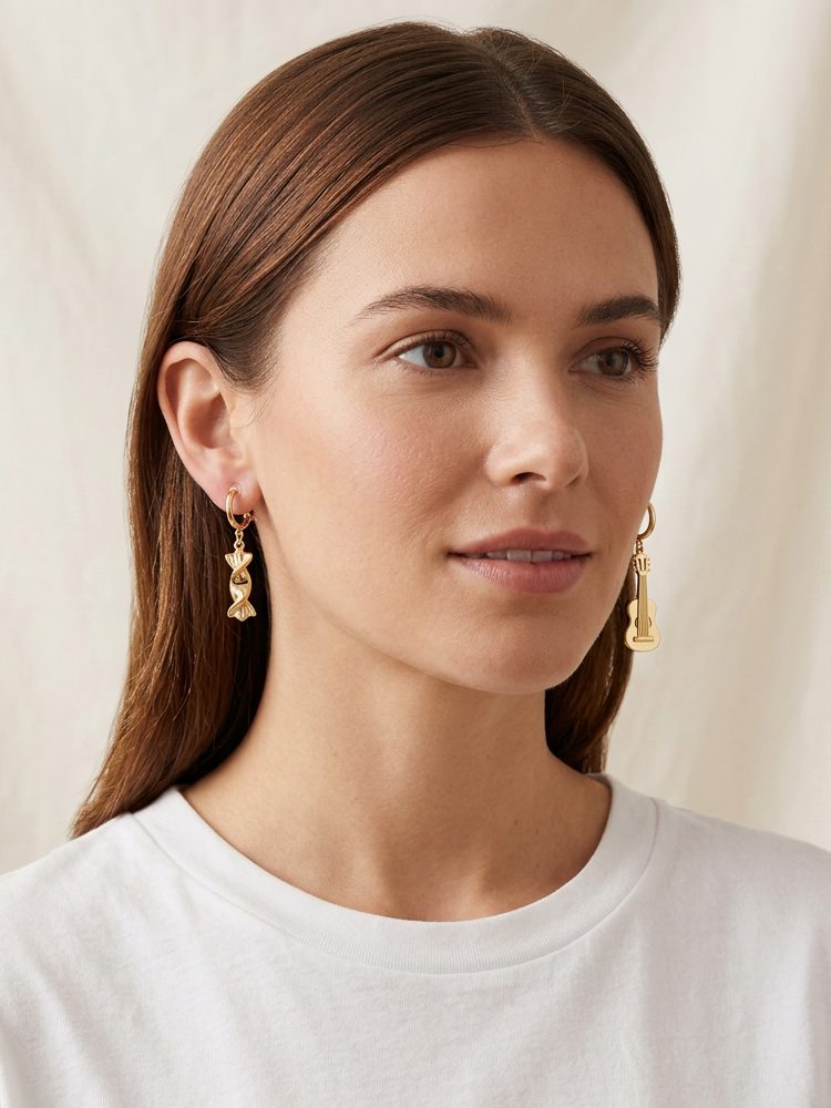 Candy Guitar – 18K Gold Plated Comfortable Non-Pierced Earrings Screw Back Clip-On Earrings