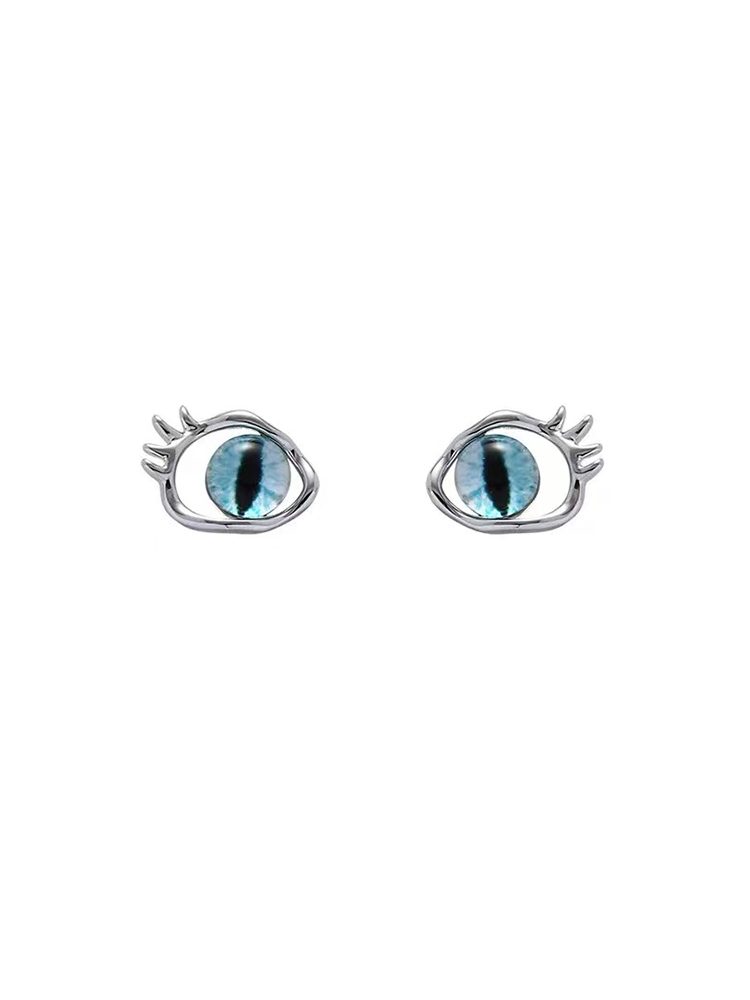 Cat Eye Cartoon Earrings Silver & Blue Summer