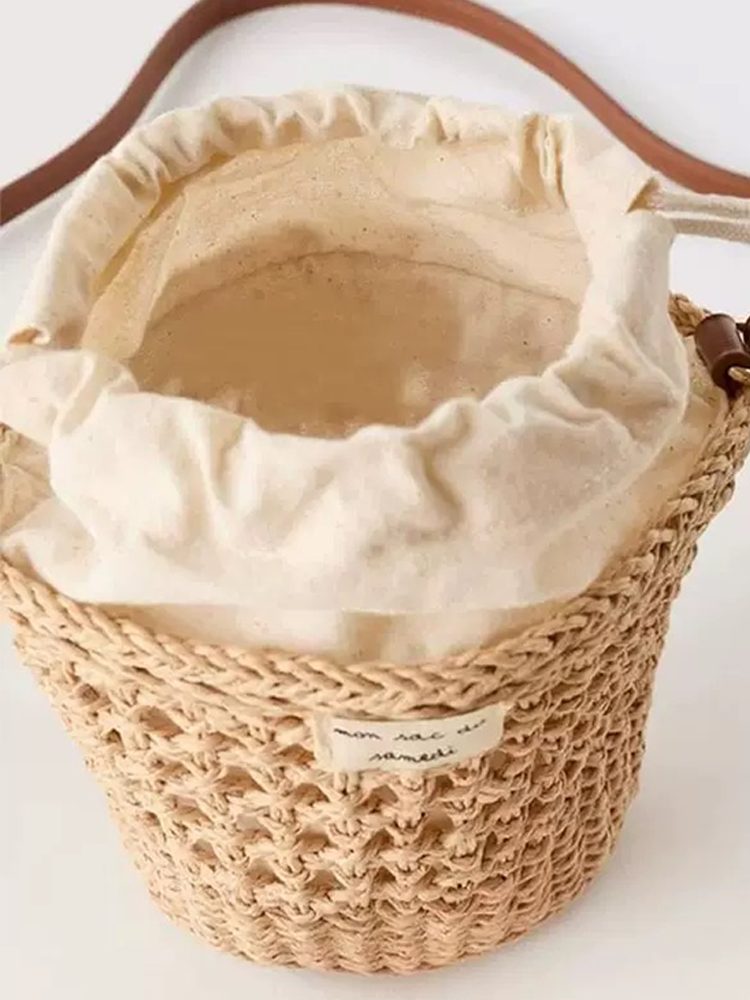 Chic Straw Bucket Bag Riviera Vacation Handbag