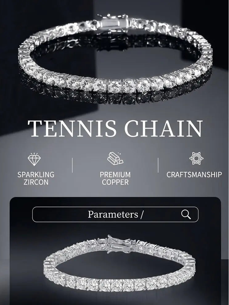 Classic CZ Tennis Chain High Quality Women Men | 18K Gold... - view 8