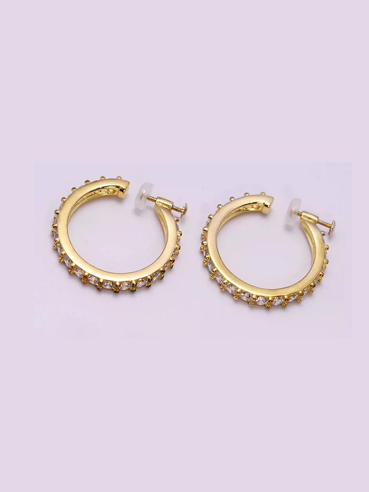 Classic Zircon Mini Hoop Clip-On Earrings Screw Back Clip-On Earrings