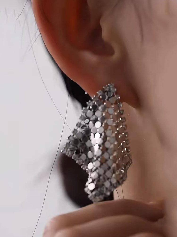 Clip on / Stud Stainless Steel Mini Scarf Earrings – Square Bandana Style Dangle Tassel
