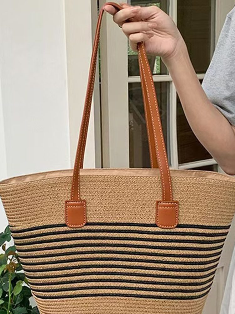 Coastal Stripe Woven Straw Handbag Riviera Style