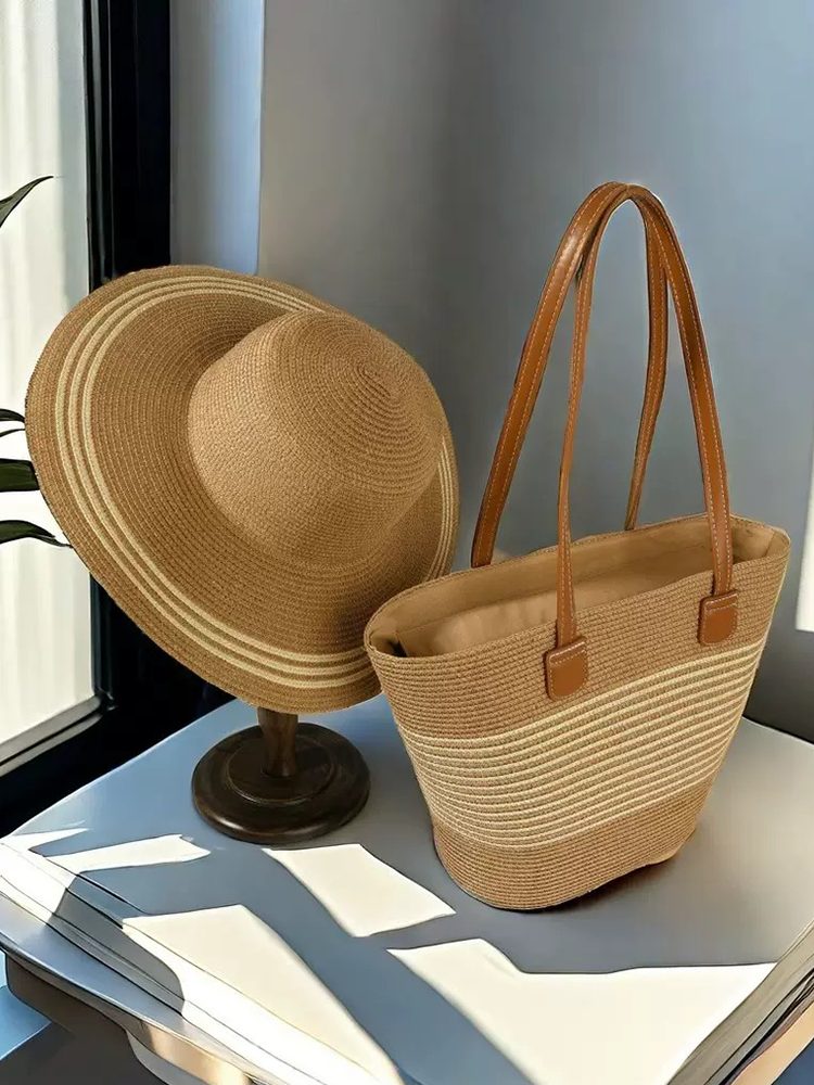Coastal Woven Hat & Bag Set for Women Summer Beach