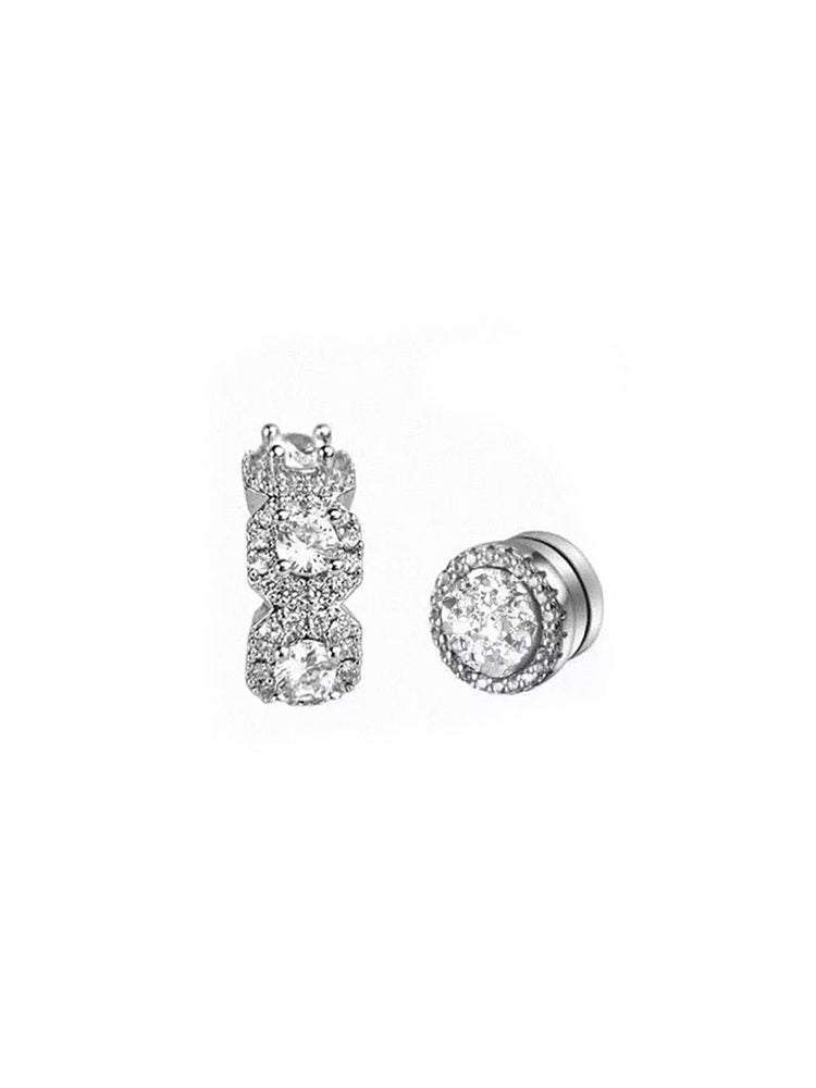 Cool 3-Style No Piercing Ear Stud Set with Moissanite