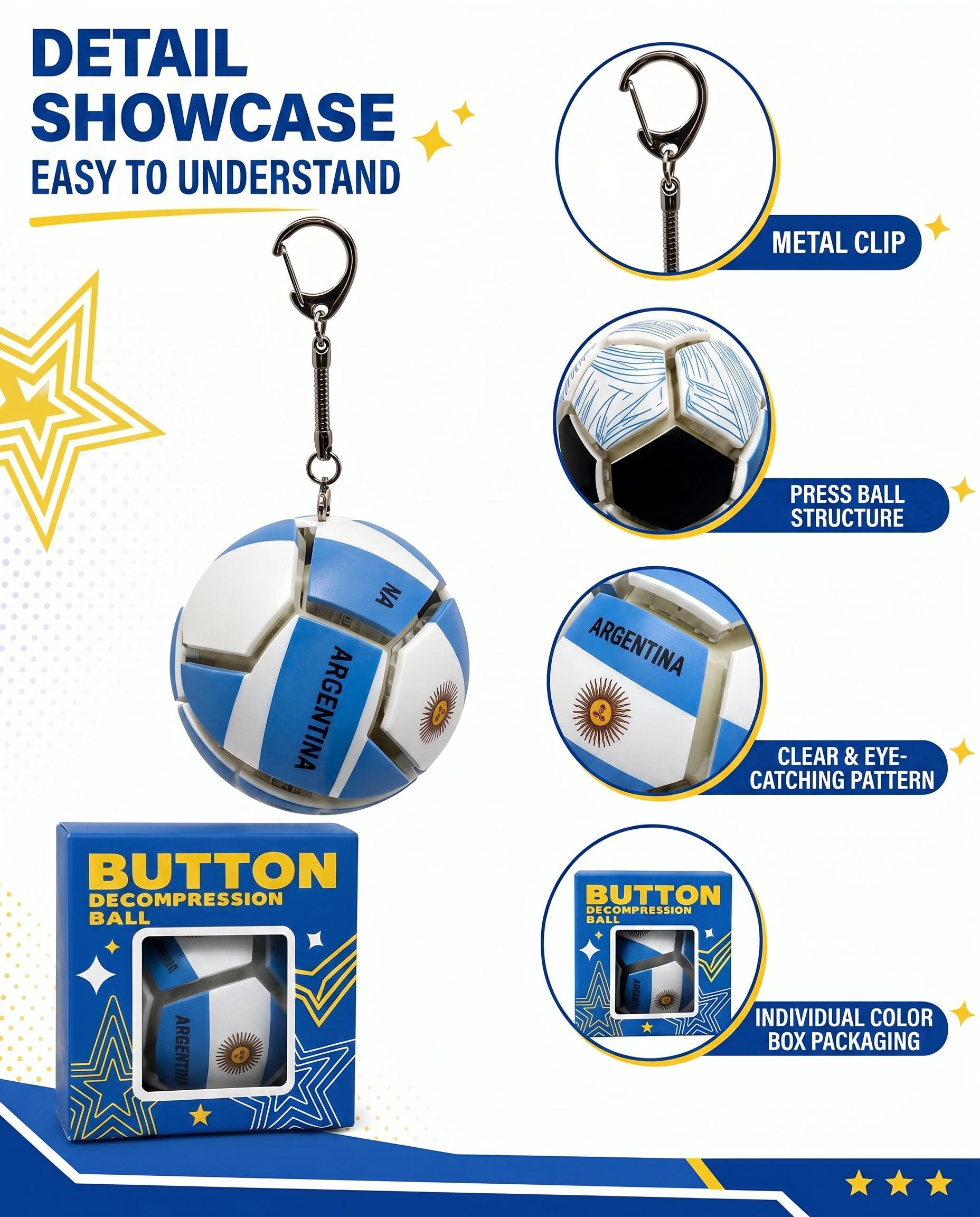 Creative assembled football-shaped toy, international competition stress-relief gadget, keychain integrated pendant football