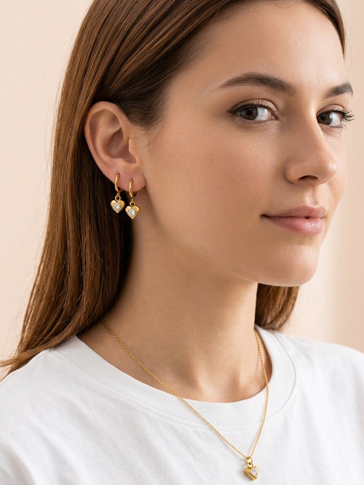 Crystal Heart Sun Clip-On Earrings – Silver Plated Non-Pierced Screw Back Clip-On Earrings
