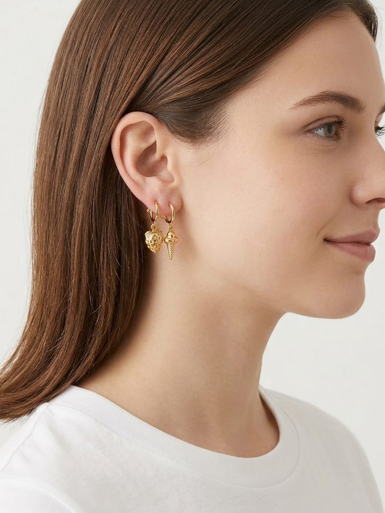 Crystal Strawberry Ice Cream Clip-On Earrings – Silver Plated Non-Pierced Screw Back Clip-On Earrings
