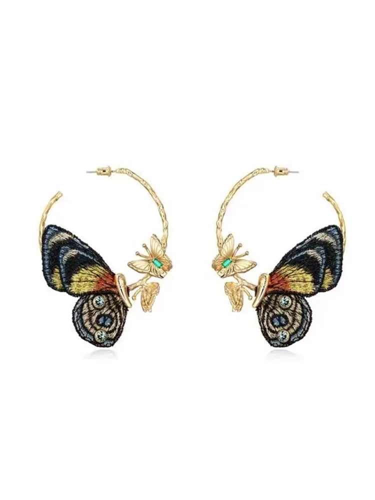 Embroidered butterfly ethnic-style drop earrings Lifestyle Photo — Dainty Jewelry