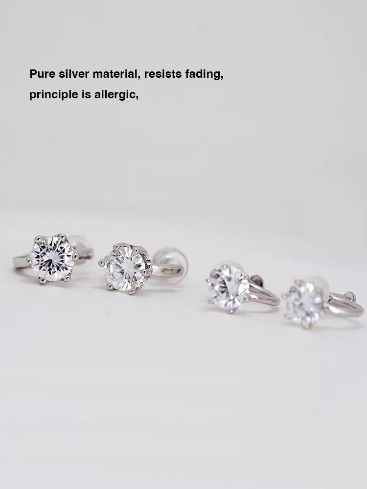 Fairies Whisper S925 Sterling Silver Moissanite Clip-On Earrings, Adjustable Non-Pierced Ear Clips, Unisex