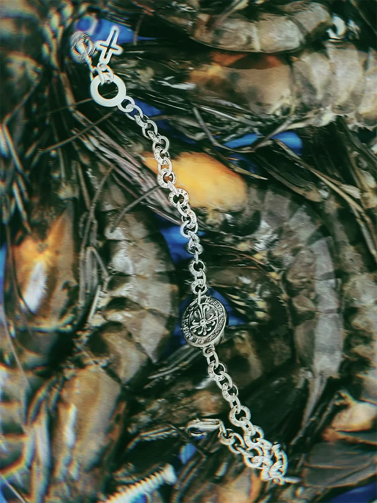 Fairies Whisper the fish market collection silver stainless steel bracelet with Virgin of Guadalupe charm