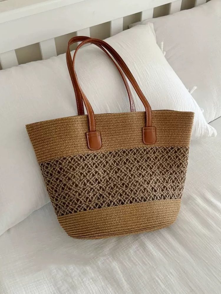 Fashion Luxe Riviera Straw Shoulder Tote Bag for Women