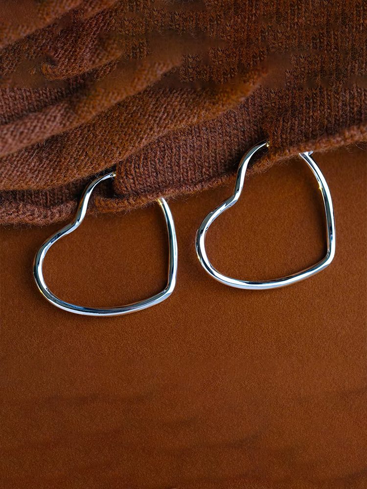 Fashion Silver Tone Heart Clip-On Hoop Earrings