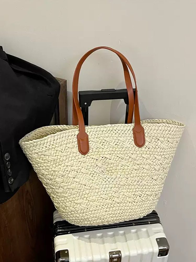 Fashion Sunset Coast Woven Straw Tote Bag for Women