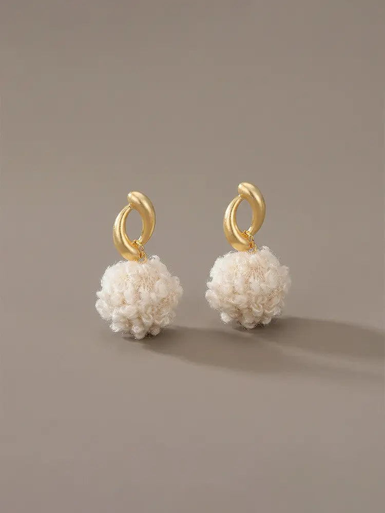 Fluffy Cloud Pom Earrings Girl Women | 18K Gold Plated