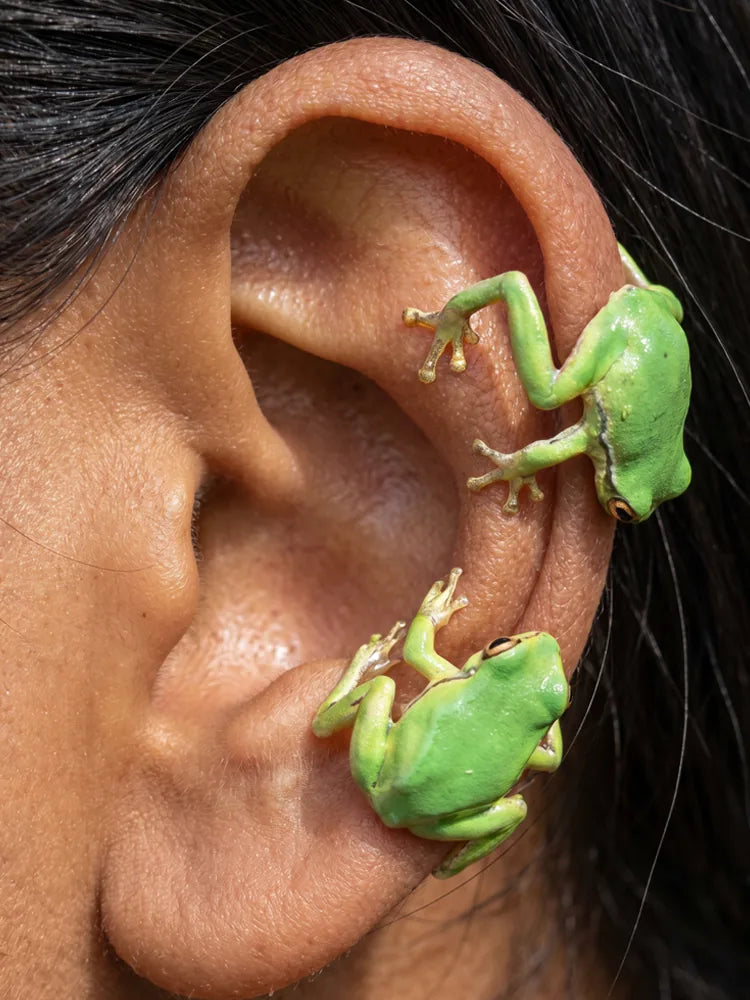 Frog Design Rhinestone Ear Cuff Clip-On Earrings Unpierced
