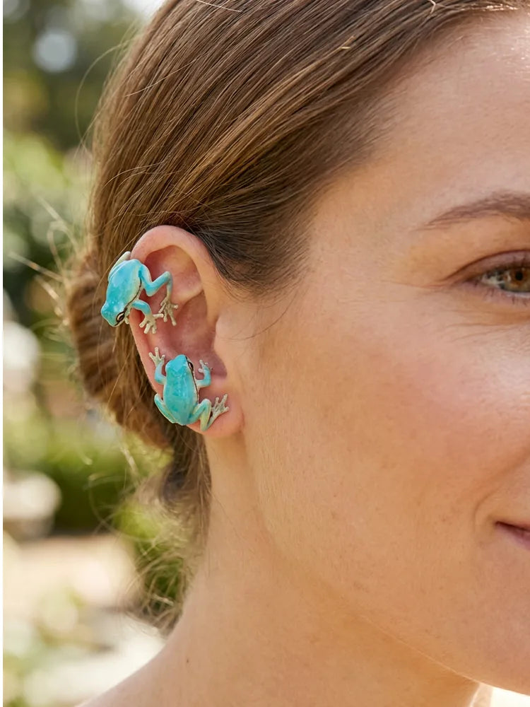 Frog Design Rhinestone Ear Cuff Clip-On Earrings Unpierced
