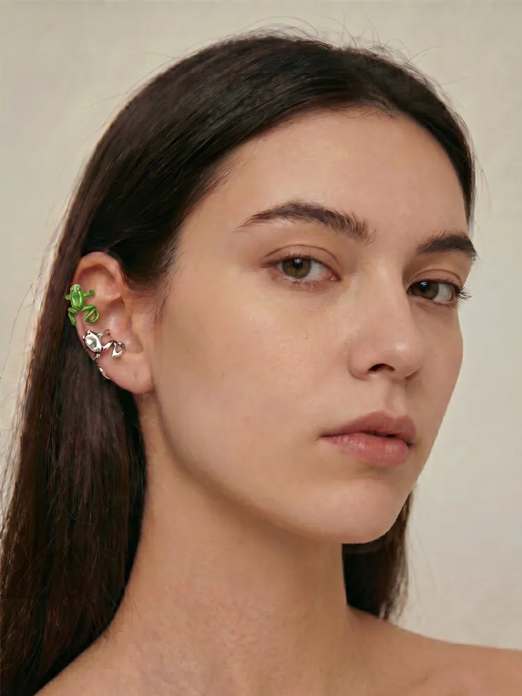 Frog Design Rhinestone Ear Cuff Clip-On Earrings Unpierced