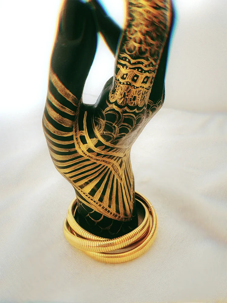 Fairies Whisper Cleopatra Bracelet bold gold coil metal design, statement jewelry with regal Egyptian style