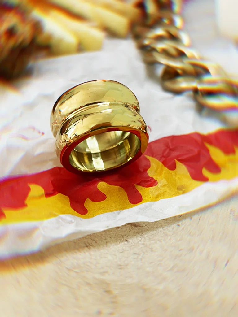 Fairies Whisper The Feast Collection Statue of Liberty Ring, bold gold polished design inspired by ancient Greek marble columns