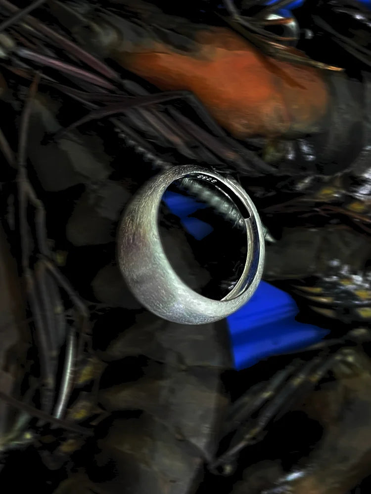 Fairies Whisper Fish Market Silver Matte silver ring featuring soft brushed beach-like texture
