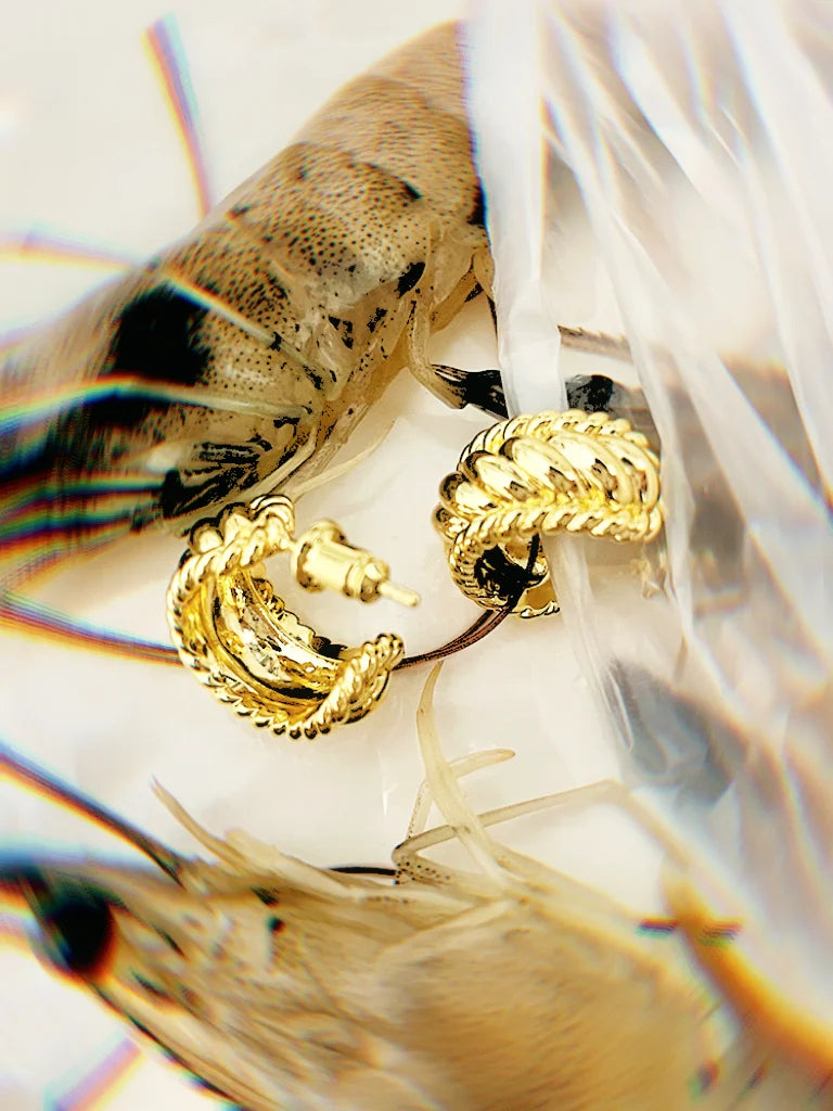 Fairies Whisper Wheat.exe Earrings small gold hoops with wheat-inspired texture jewelry