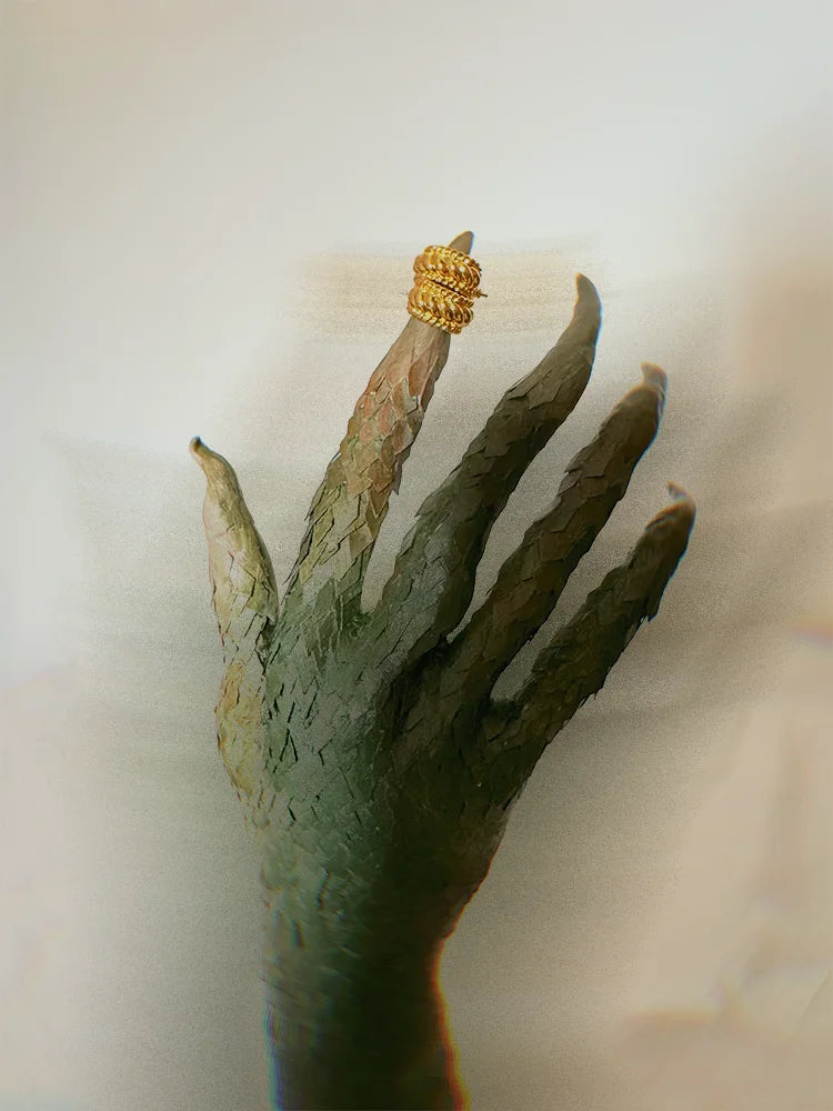 Fairies Whisper Wheat.exe Earrings styled in artistic digital-inspired scene, gold hoops with wheat texture