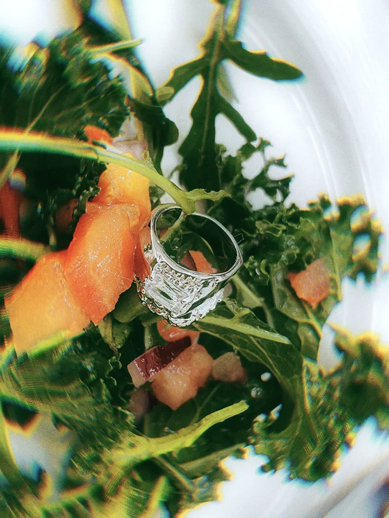 Fairies Whisper Disposable Icons silver Diamond Phantom Ring side view, inspired by Italian vivid sculpture