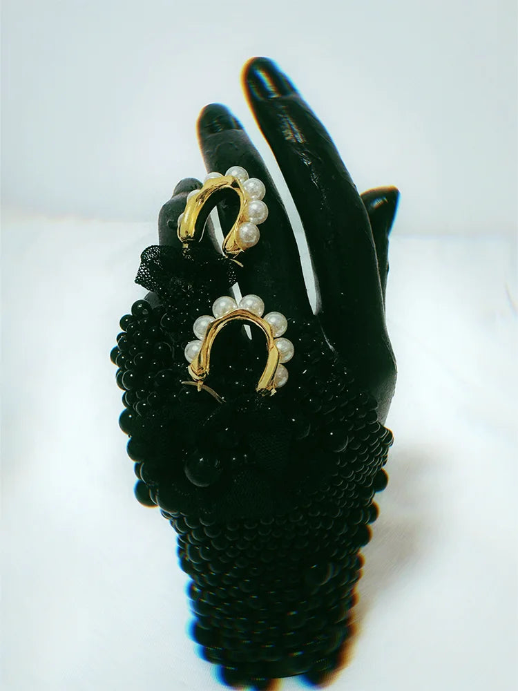 Fairies Whisper Pearl 404 Earrings gold hoops with white pearl bead inlay jewelry