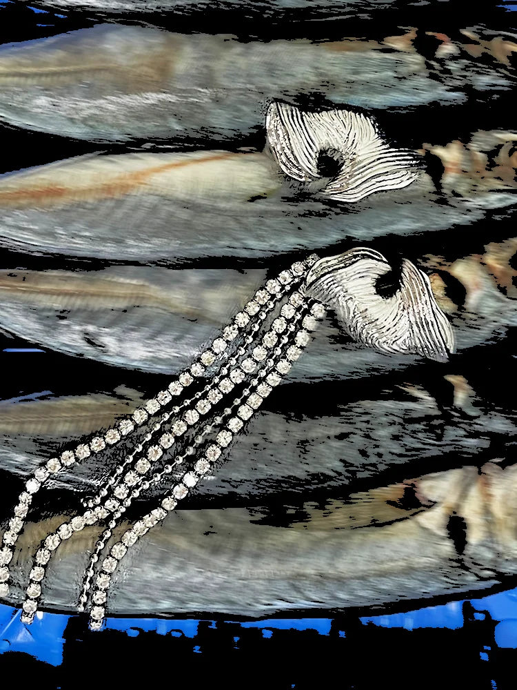 Fairies Whisper Fish Market  collection Polished silver drop earrings with ocean life details