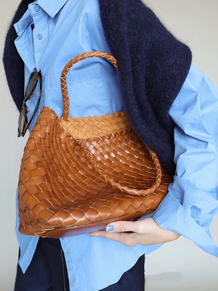 GM Urban Minimalist Woven Top-Grain Leather Handbag Bag