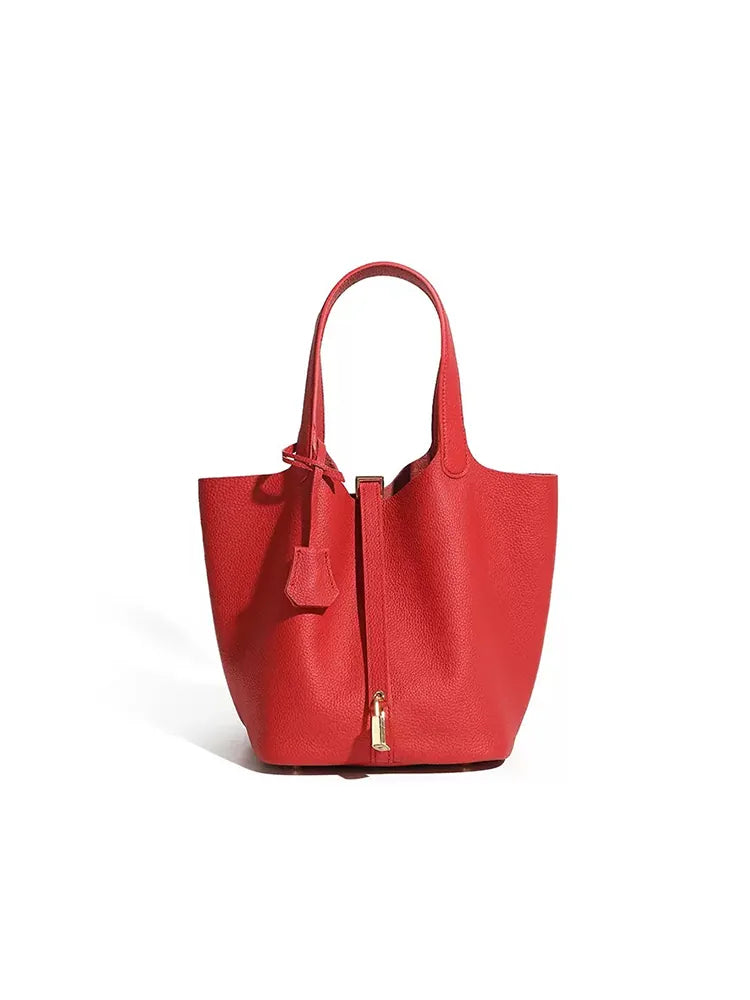 
Genuine Leather Bucket Bag Top Grain Cowhide Handbag
