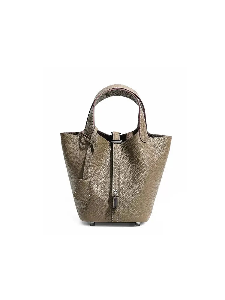 
Genuine Leather Bucket Bag Top Grain Cowhide Handbag
