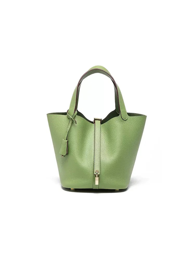 
Genuine Leather Bucket Bag Top Grain Cowhide Handbag
