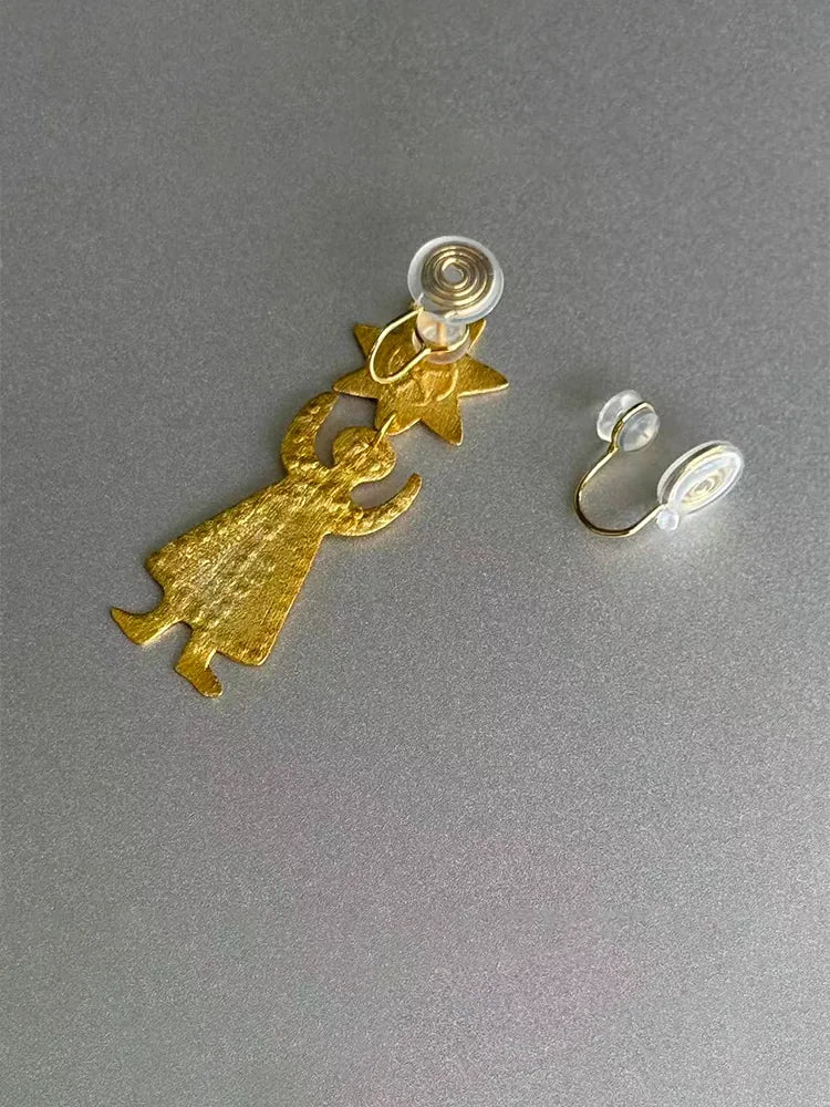 Gold 18k Foil Sun Man Earrings 18K Gold Plated Dangle
