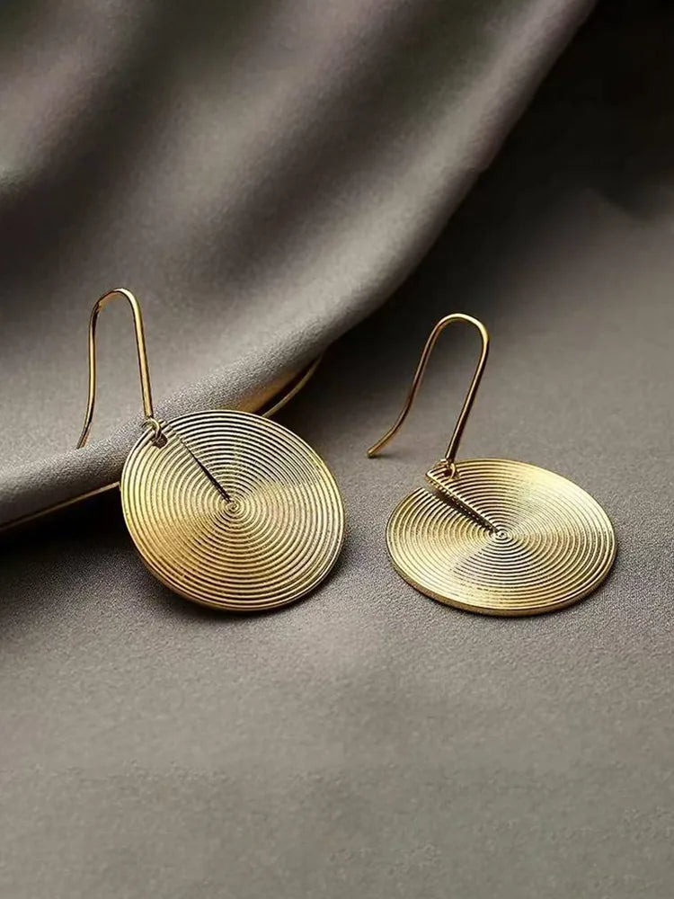 Gold African-Inspired Classic Round Earrings Dangle