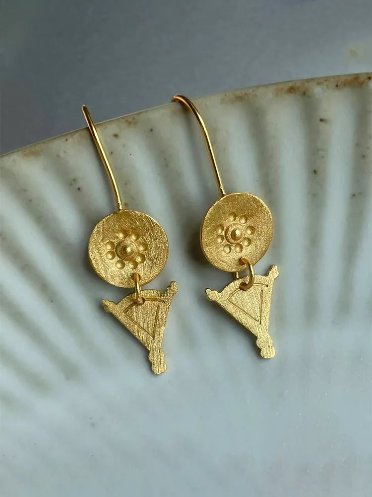Gold Foil Vintage Floral Earrings Dangle