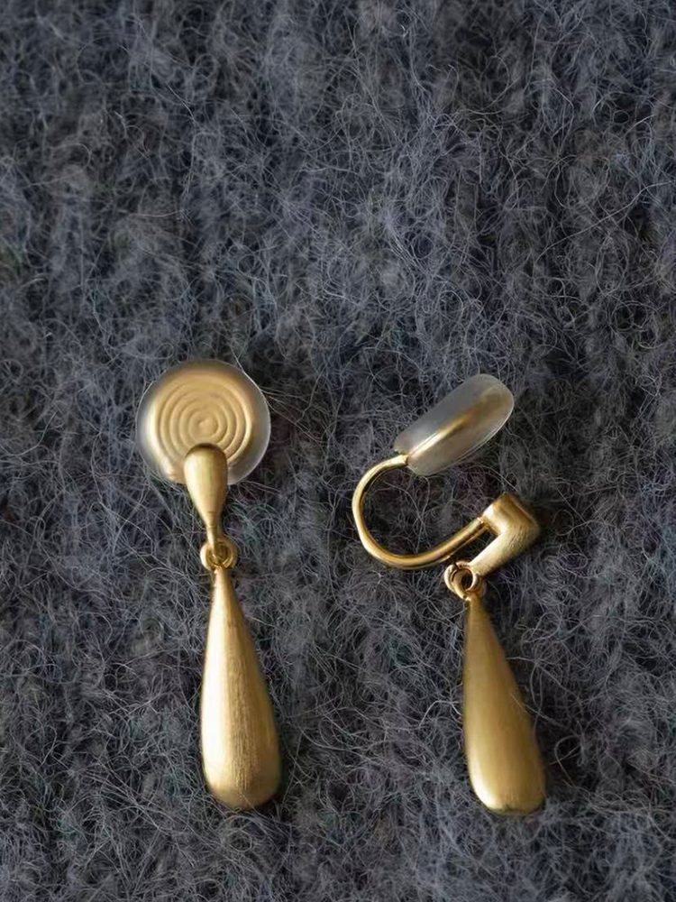 Gold Teardrop Stainless Steel Clip-On Earrings – Product Description Dangle