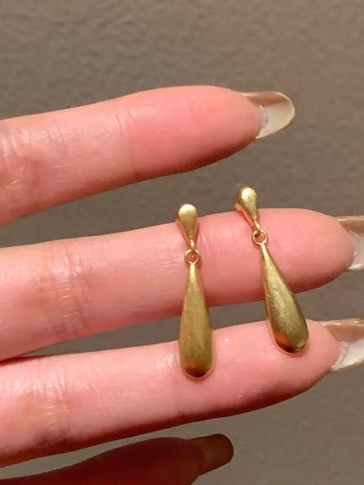 Gold Teardrop Stainless Steel Clip-On Earrings – Product Description Dangle