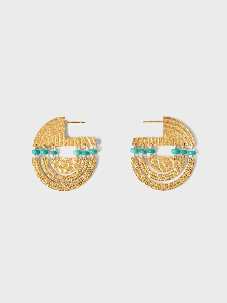 Gold Turquoise Boho Ethnic Earrings Dangle
