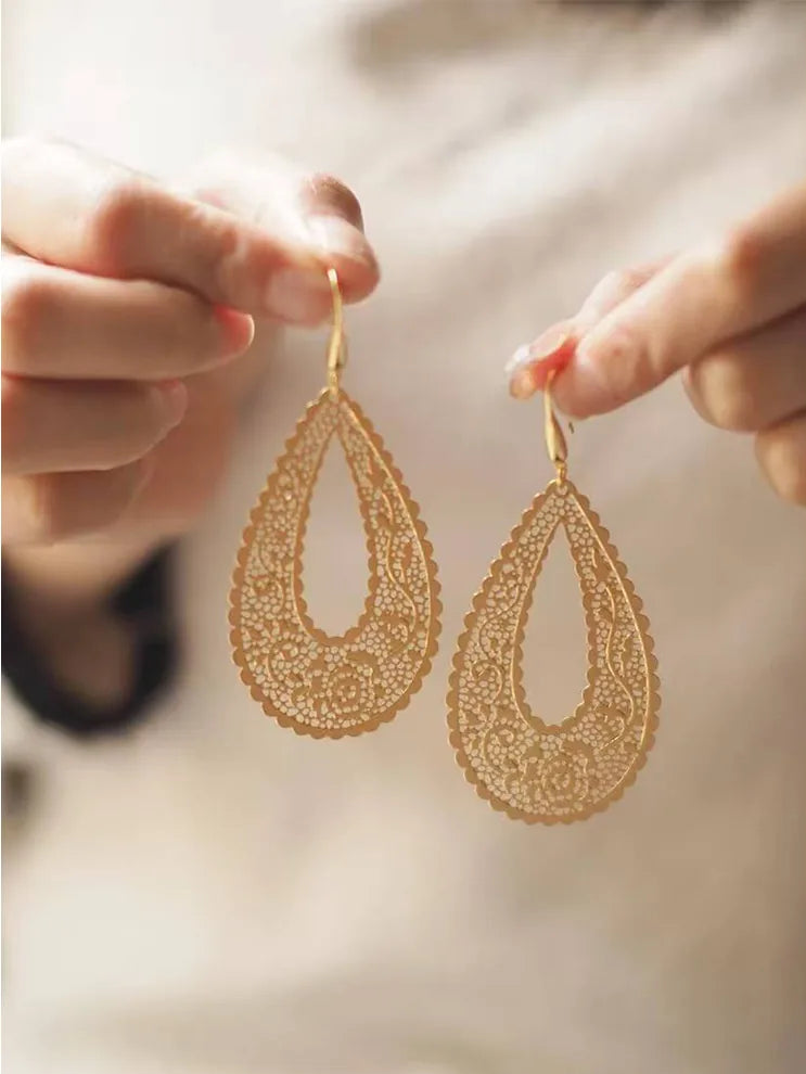 Gold hollow statement earrings — 18K Gold Plated Jewelry | Fairies Whisper