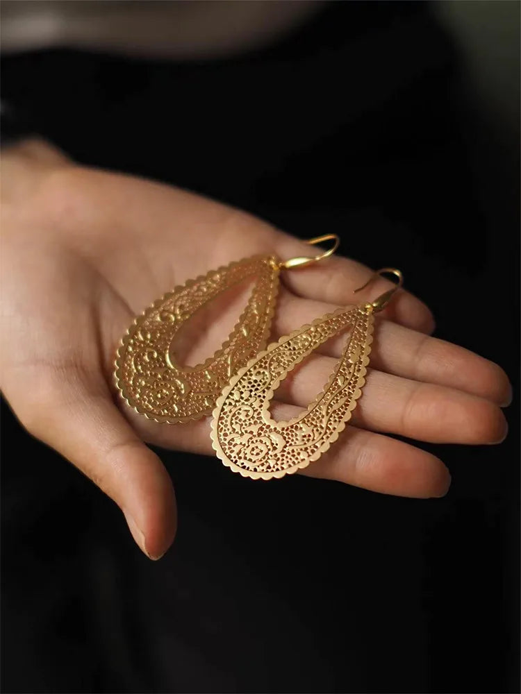Gold hollow statement earrings Side View — 18K Gold Plated