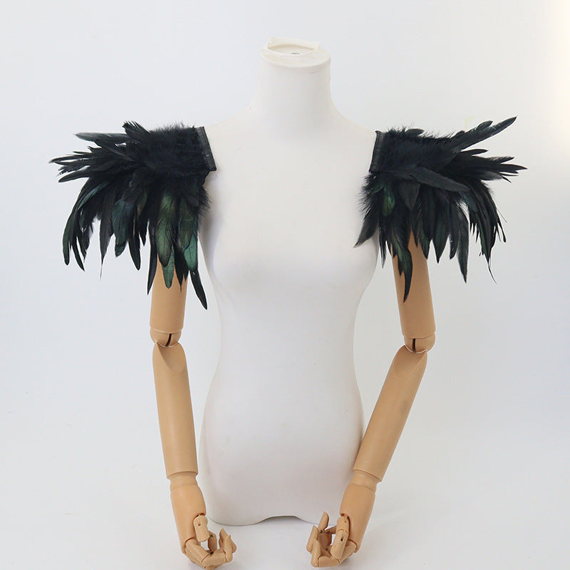 Gothic Feather Shawl Collar Capelet - Vintage Costume Shoulder Wrap, Faux Collar, Festival Party Accessory, Fan Supporter Costume Prop