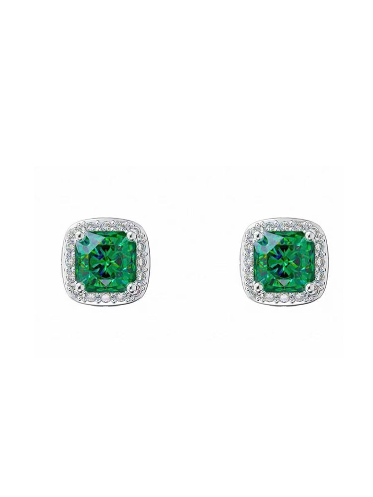 Green Zircon Magnetic Earrings Set Square No Piercing-2