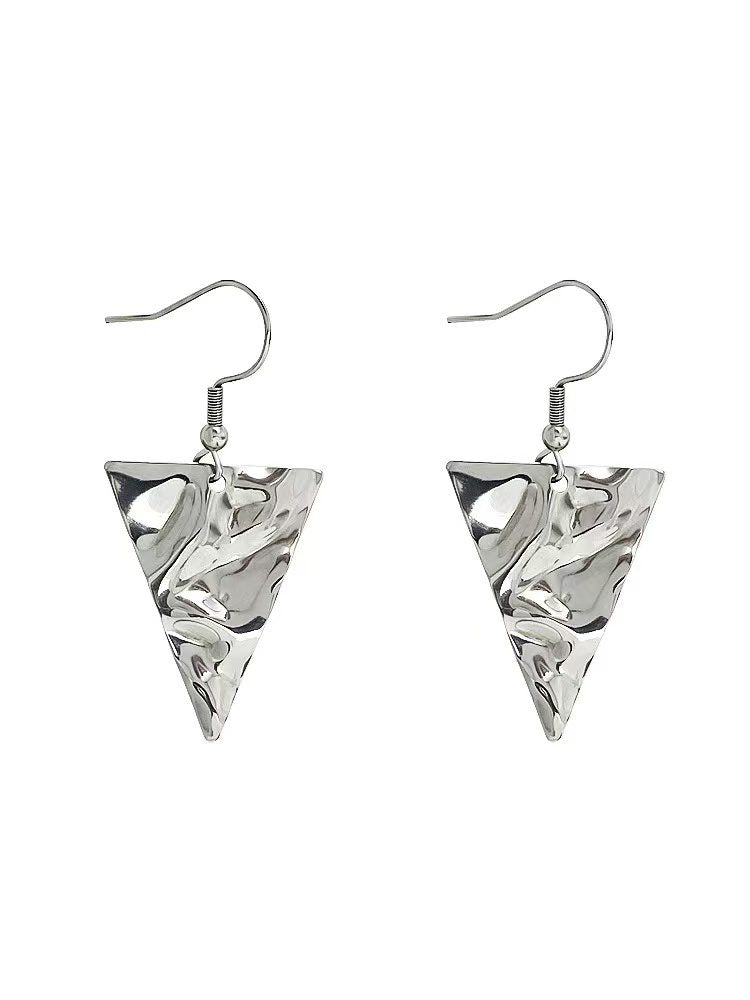 Hammered Stainless Steel Triangle Earrings - view 3