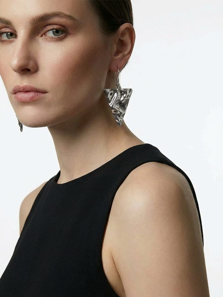 Hammered Stainless Steel Triangle Earrings - view 2