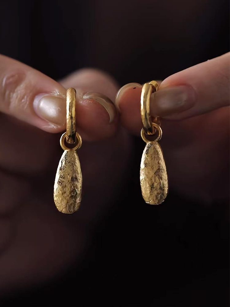 Handcrafted Stainless Steel Gold-Plated Earrings Dangle