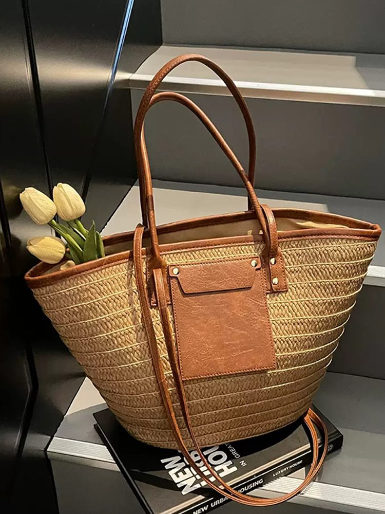 Handmade Black Woven Leather Large Capacity Fashion Bag