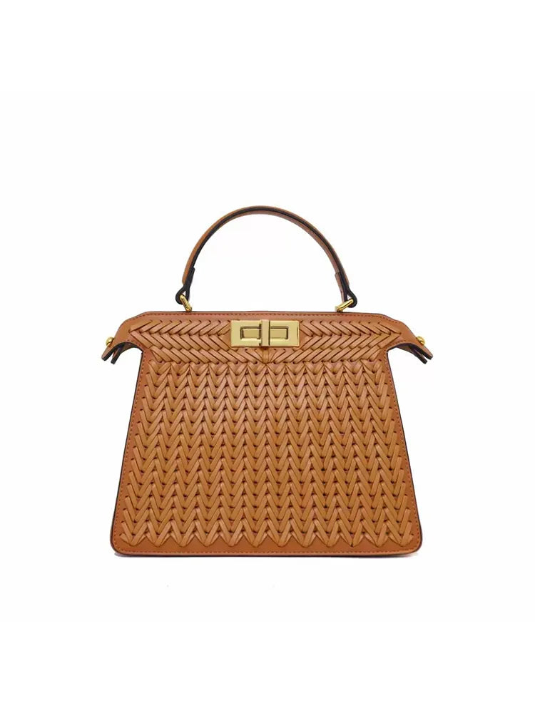 Handmade Red Woven Leather Handbag for Women 90s Fashion Emily's styling in Emily in Paris